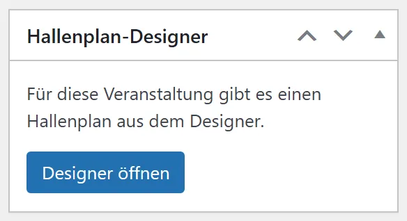 Der Kasten „Hallenplan-Designer“ in der Seitenleiste einer Veranstaltung.