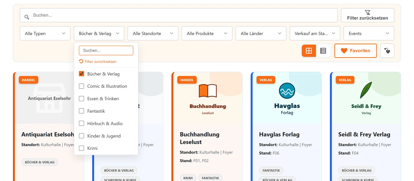Ein Filter mit Mehrfachauswahl: Suchzeile, „Filter zurücksetzen“ und Häkchen je Eintrag.