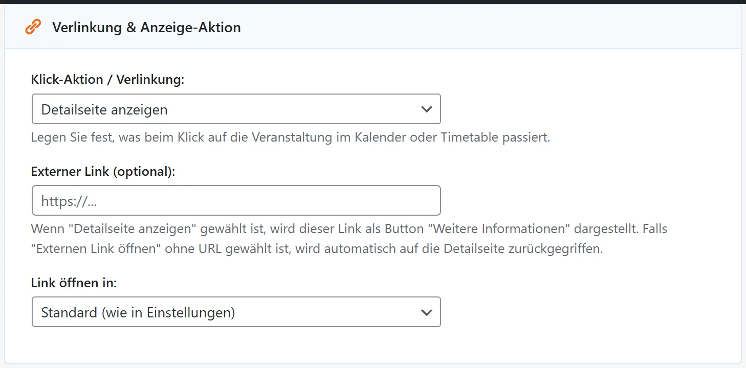 Klick-Aktion, externer Link und Zielfenster.